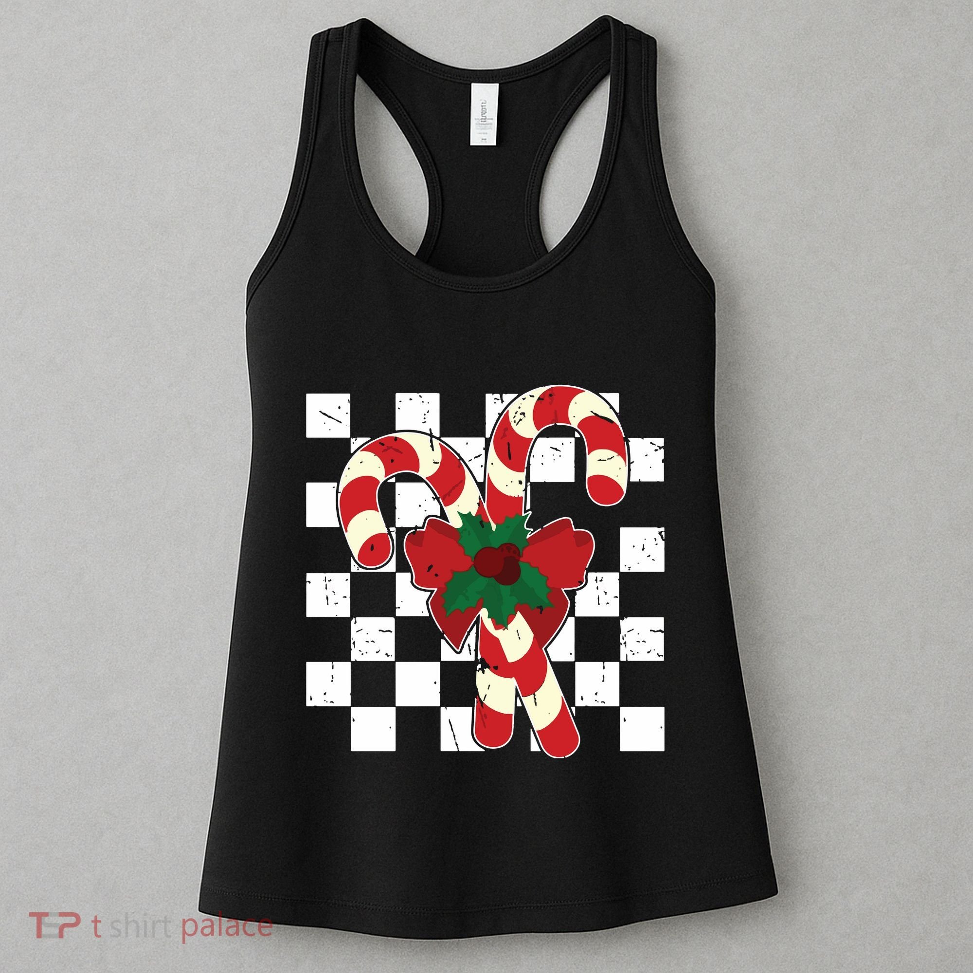 Retro Candy Cane Trendy Checkered Christmas Holiday Women's Tank Top