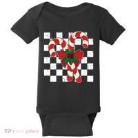 Retro Candy Cane Trendy Checkered Christmas Holiday Baby Bodysuit thumb 0