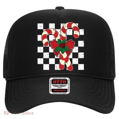 Retro Candy Cane Trendy Checkered Christmas Holiday Hat