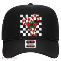 Retro Candy Cane Trendy Checkered Christmas Holiday Hat thumb 0