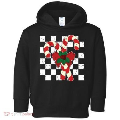 Retro Candy Cane Trendy Checkered Christmas Holiday Toddler Hoodie