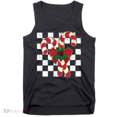 Retro Candy Cane Trendy Checkered Christmas Holiday Tank Top