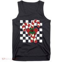 Retro Candy Cane Trendy Checkered Christmas Holiday Tank Top thumb 0