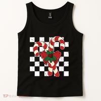 Retro Candy Cane Trendy Checkered Christmas Holiday Tank Top thumb 2