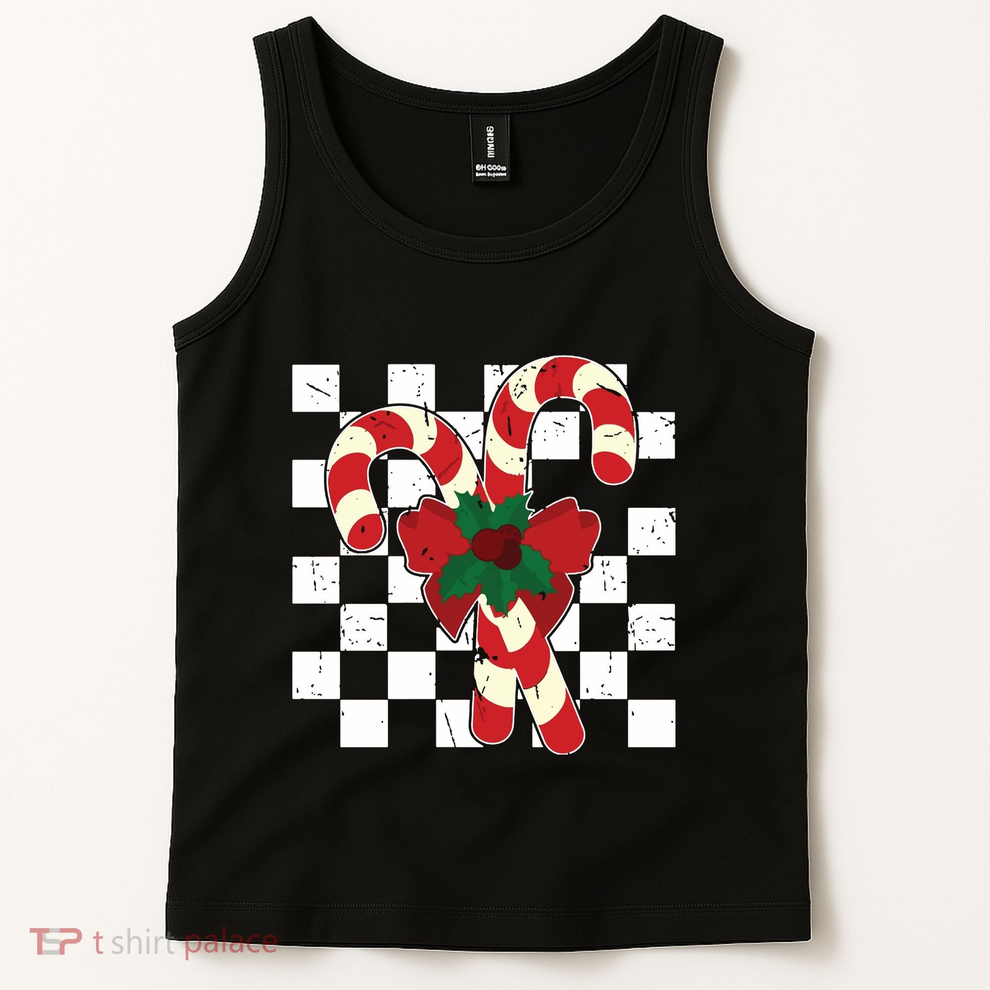 Retro Candy Cane Trendy Checkered Christmas Holiday Tank Top