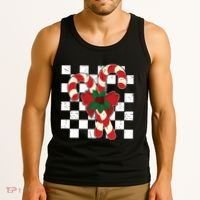 Retro Candy Cane Trendy Checkered Christmas Holiday Tank Top thumb 3