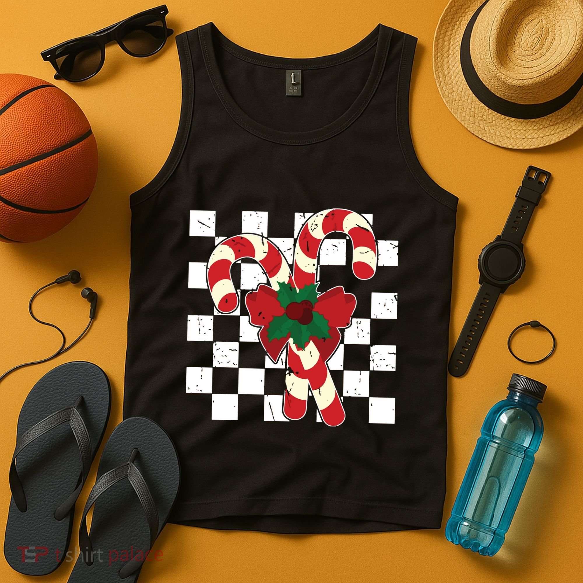 Retro Candy Cane Trendy Checkered Christmas Holiday Tank Top