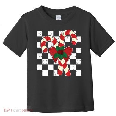 Retro Candy Cane Trendy Checkered Christmas Holiday Toddler T-Shirt