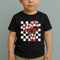 Retro Candy Cane Trendy Checkered Christmas Holiday Toddler T-Shirt thumb 2