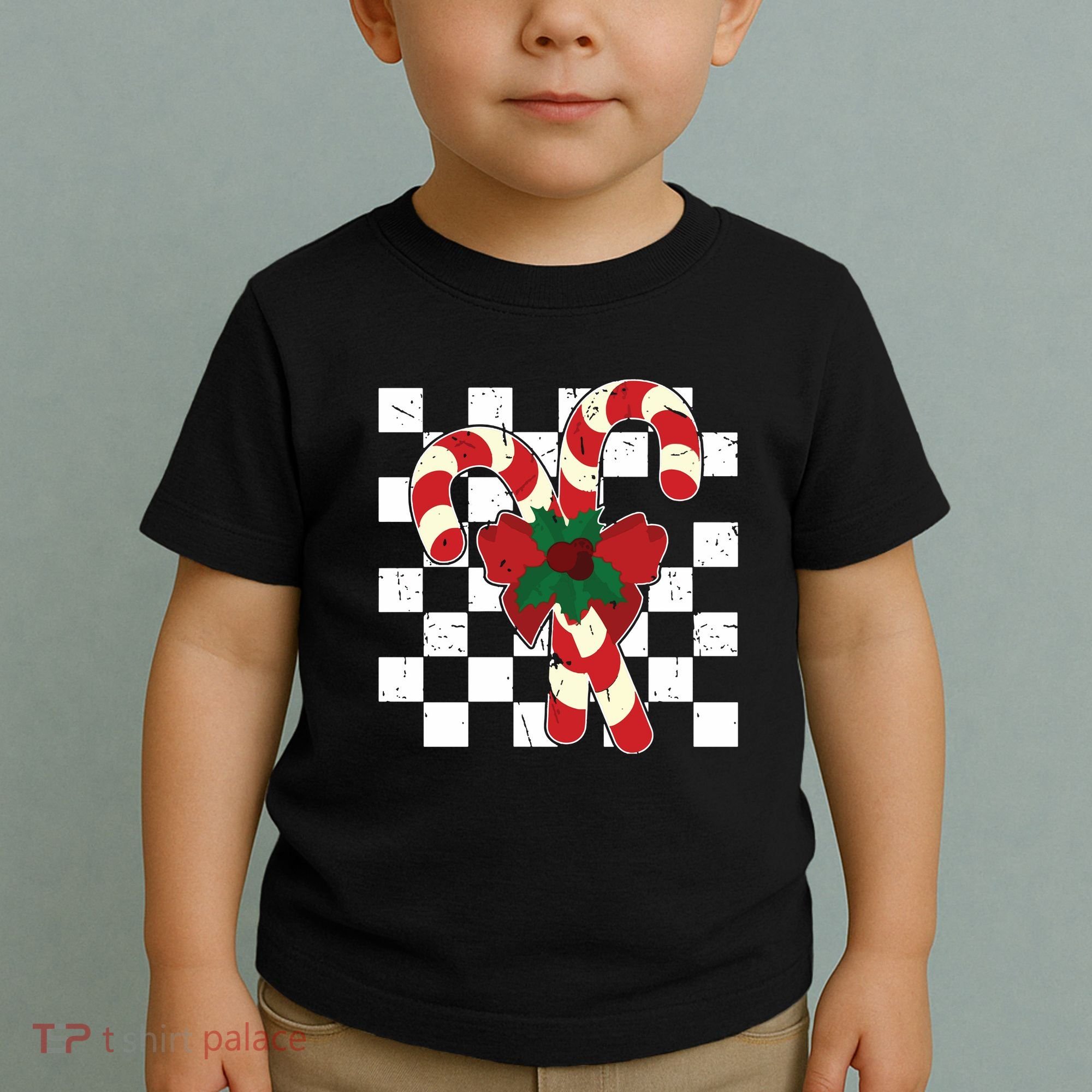Retro Candy Cane Trendy Checkered Christmas Holiday Toddler T-Shirt