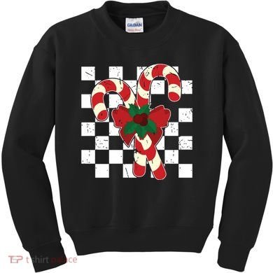 Retro Candy Cane Trendy Checkered Christmas Holiday Kids Sweatshirt
