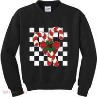 Retro Candy Cane Trendy Checkered Christmas Holiday Kids Sweatshirt thumb 0