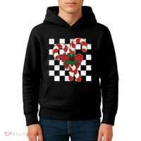 Retro Candy Cane Trendy Checkered Christmas Holiday Kids Hoodie thumb 4