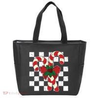 Retro Candy Cane Trendy Checkered Christmas Holiday Tote Bag thumb 0
