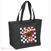 Retro Candy Cane Trendy Checkered Christmas Holiday Tote Bag thumb 2