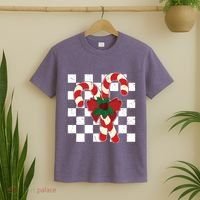 Retro Candy Cane Trendy Checkered Christmas Holiday T-Shirt thumb 2