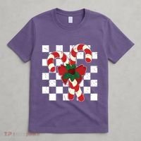 Retro Candy Cane Trendy Checkered Christmas Holiday T-Shirt thumb 4