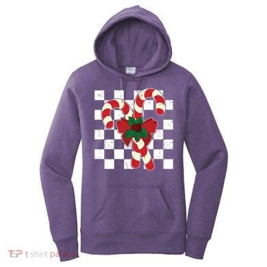 Retro Candy Cane Trendy Checkered Christmas Holiday Women's Hoodie