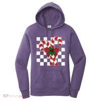Retro Candy Cane Trendy Checkered Christmas Holiday Women's Hoodie thumb 0
