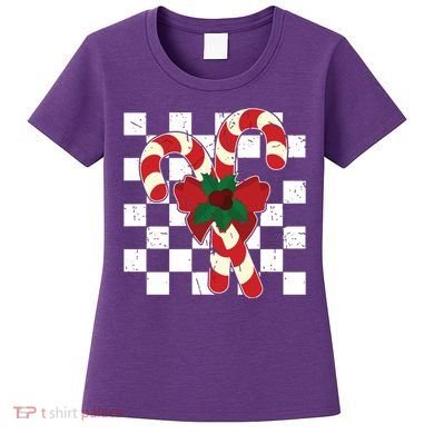Retro Candy Cane Trendy Checkered Christmas Holiday Women's T-Shirt