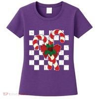 Retro Candy Cane Trendy Checkered Christmas Holiday Women's T-Shirt thumb 0
