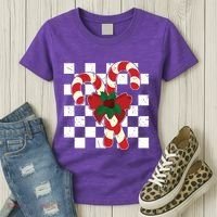 Retro Candy Cane Trendy Checkered Christmas Holiday Women's T-Shirt thumb 3