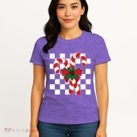 Retro Candy Cane Trendy Checkered Christmas Holiday Women's T-Shirt thumb 4