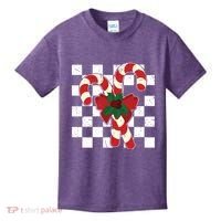 Retro Candy Cane Trendy Checkered Christmas Holiday Kids T-Shirt thumb 0