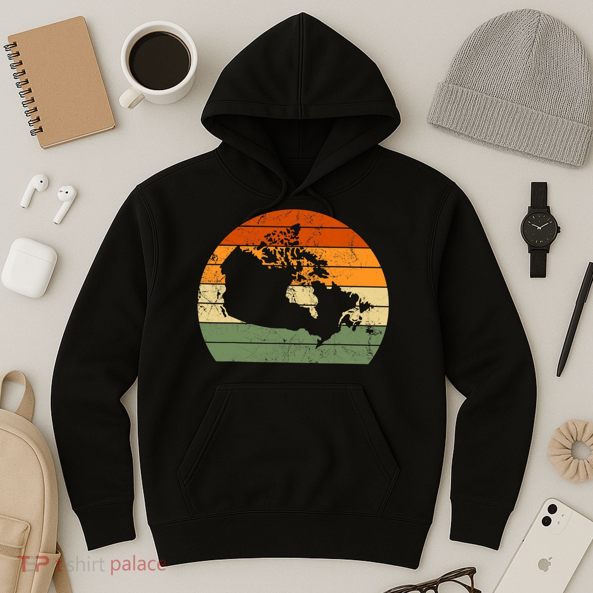Retro Canada Canadian Map Sunset Canada Day Hoodie