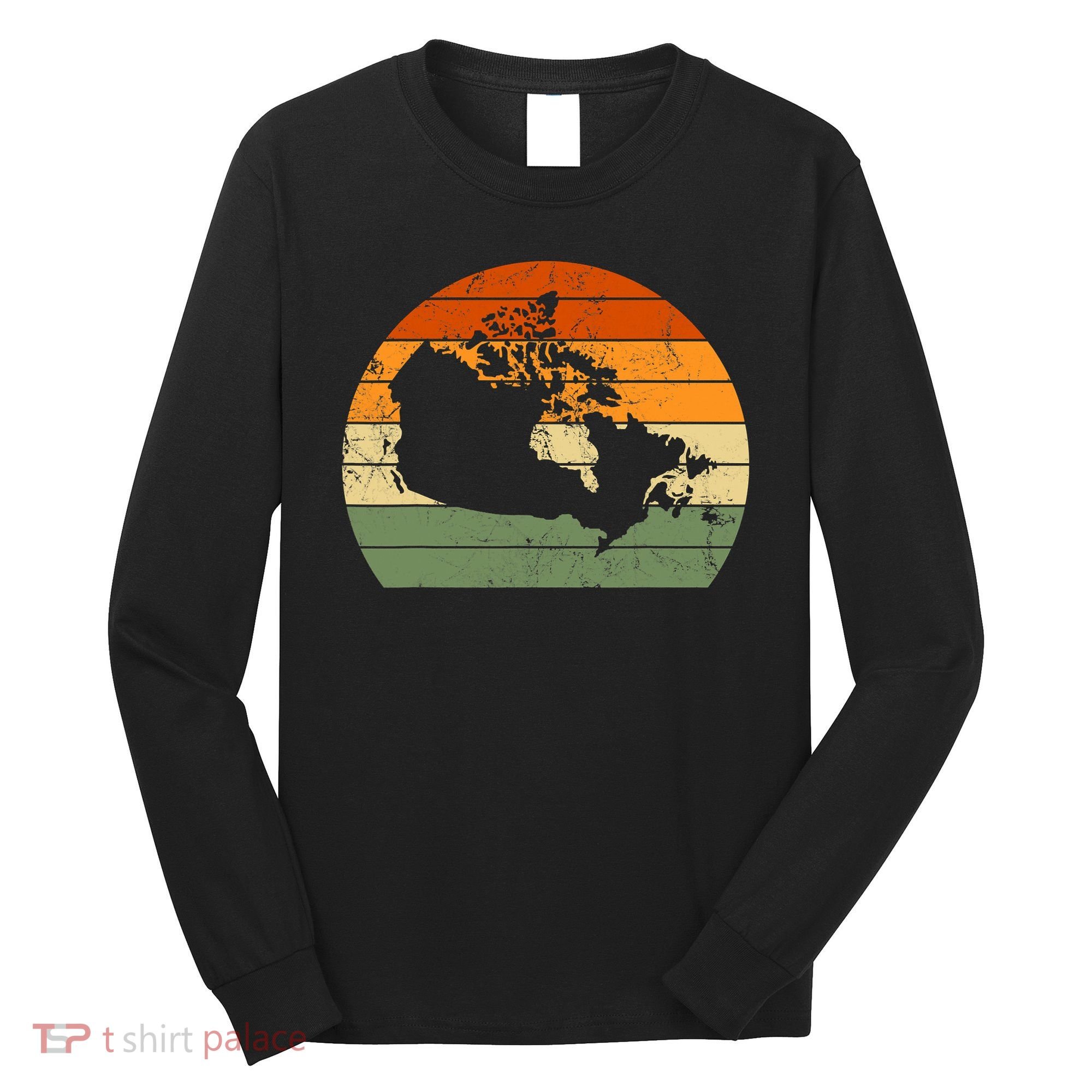 Retro Canada Canadian Map Sunset Canada Day Long Sleeve Shirt