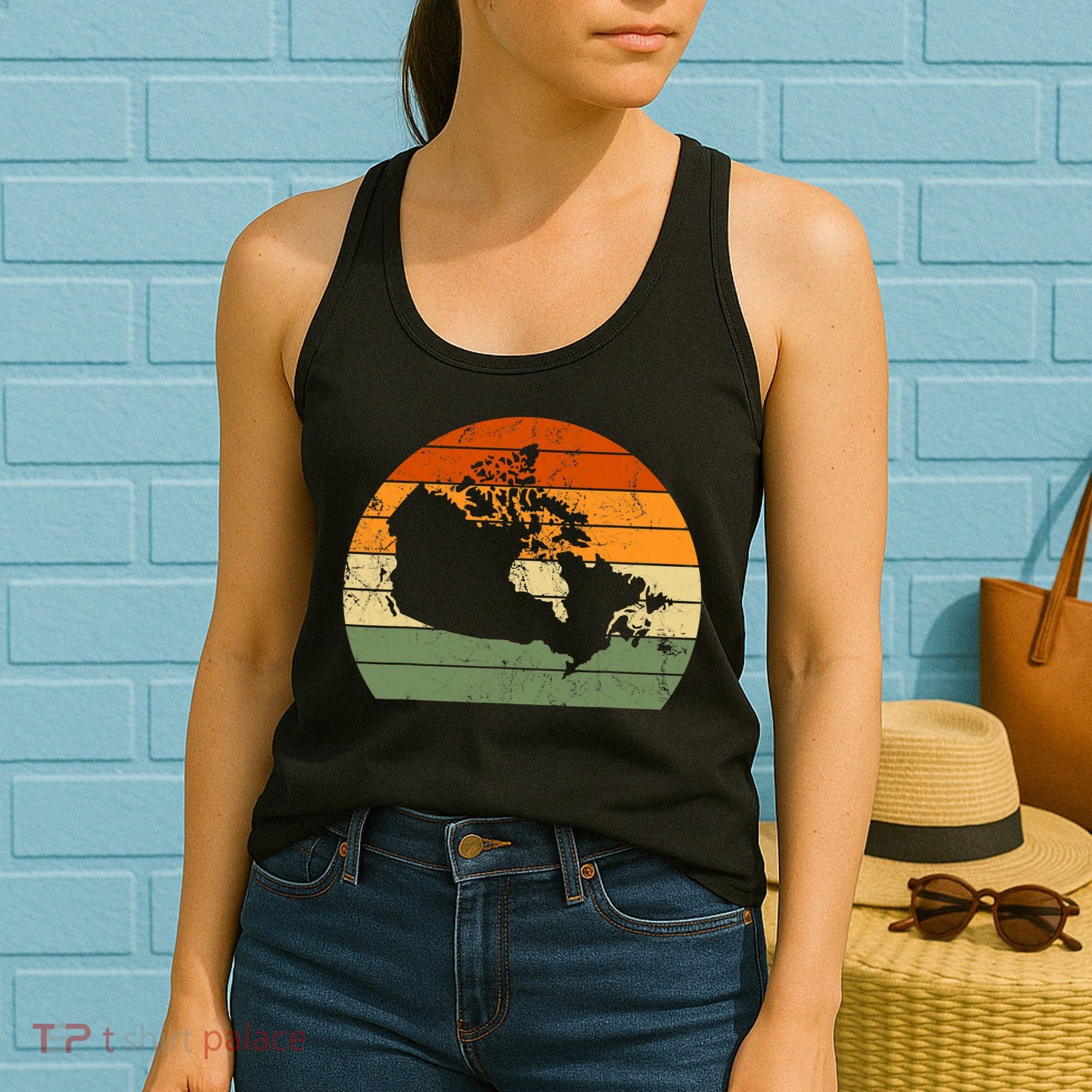 Retro Canada Canadian Map Sunset Canada Day Women's Tank Top
