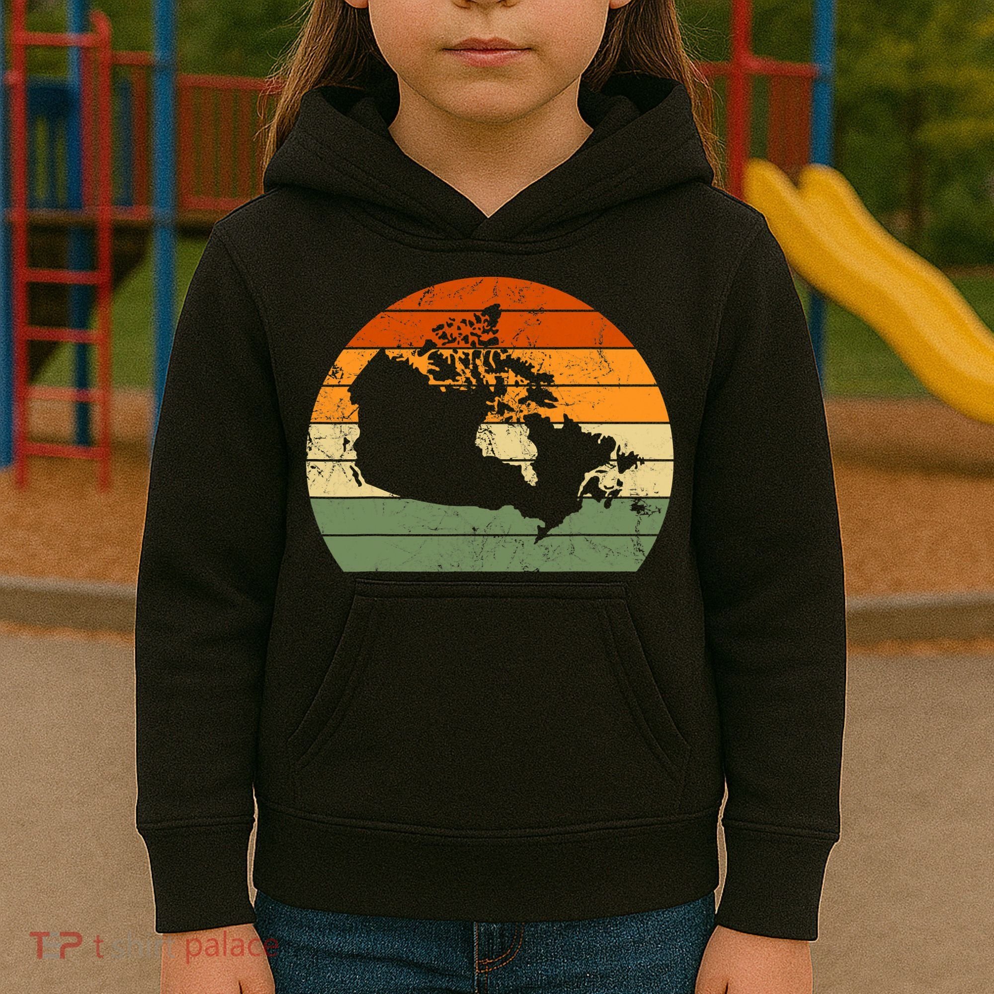 Retro Canada Canadian Map Sunset Canada Day Kids Hoodie