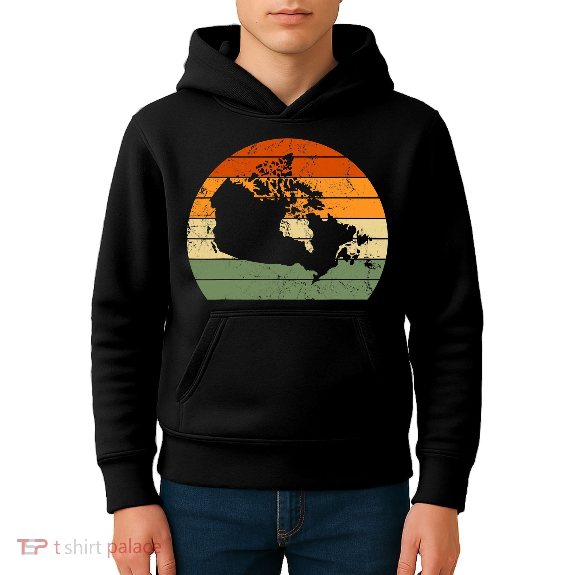Retro Canada Canadian Map Sunset Canada Day Kids Hoodie