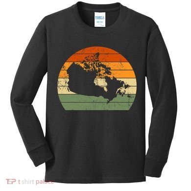 Retro Canada Canadian Map Sunset Canada Day Kids Long Sleeve Shirt