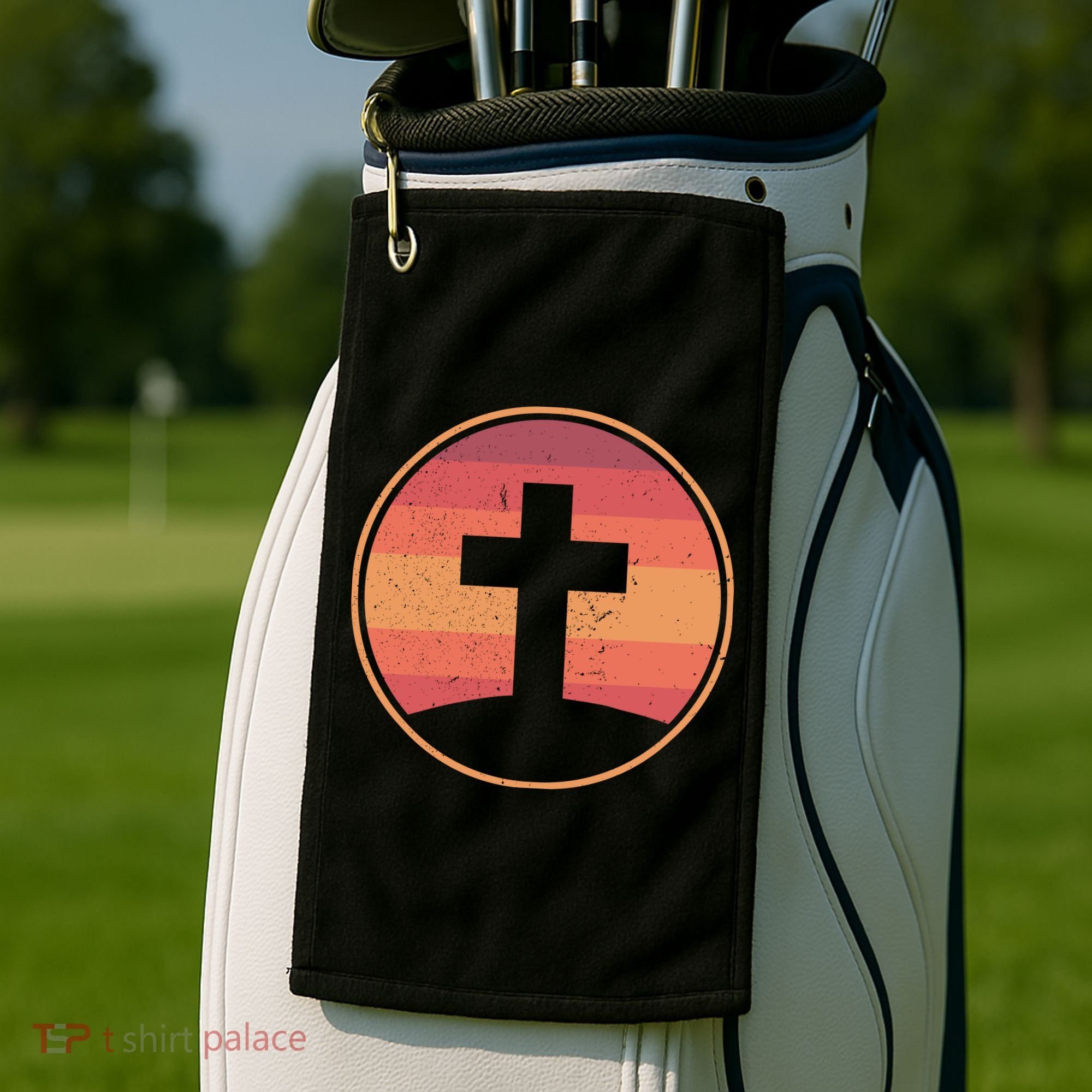 Retro Christian Cross Golf Towel