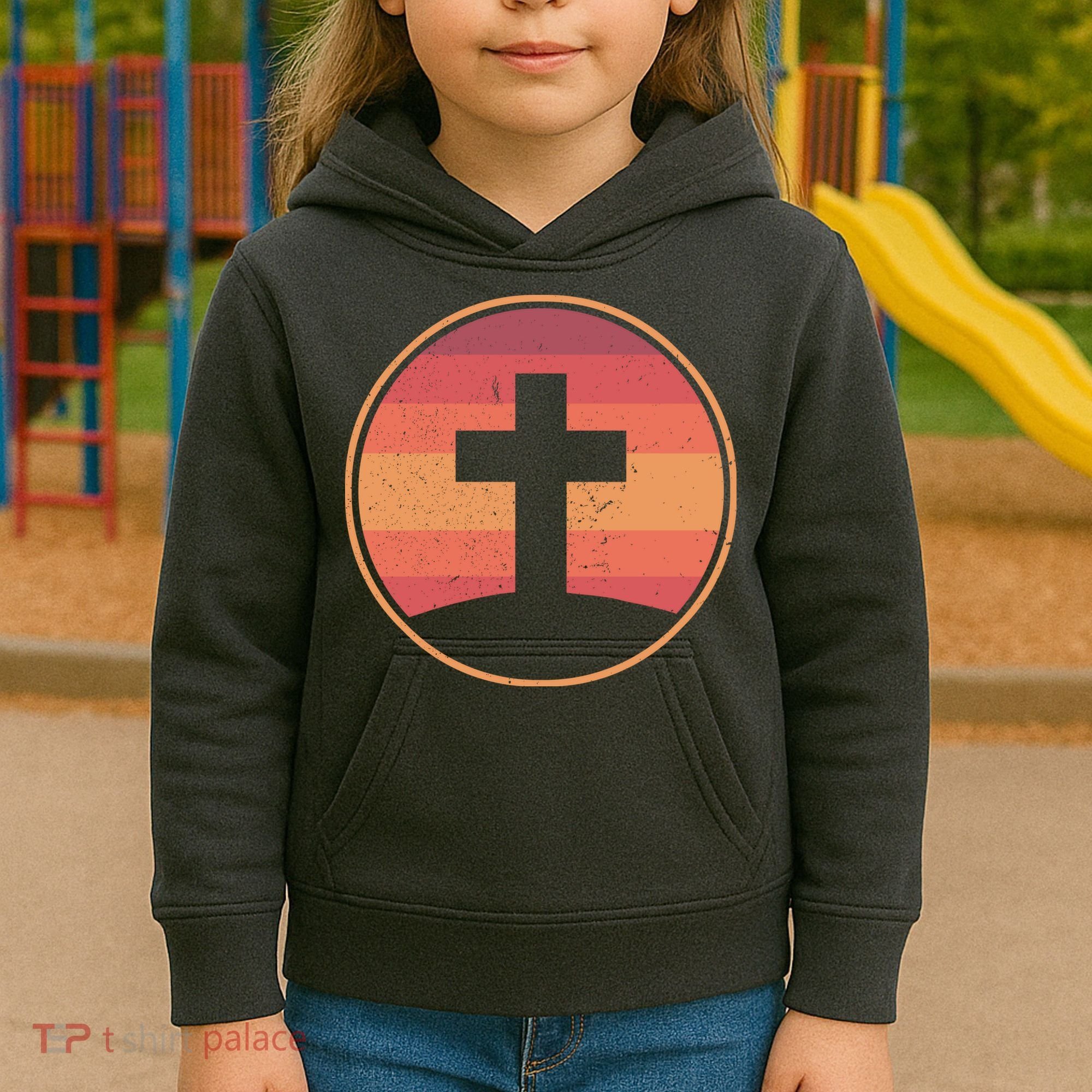 Retro Christian Cross Kids Hoodie