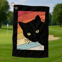 Retro Cat Cool Gift For Kitten Lovers Golf Towel thumb 1