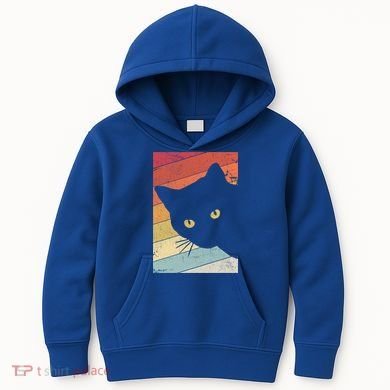 Retro Cat Cool Gift For Kitten Lovers Kids Hoodie