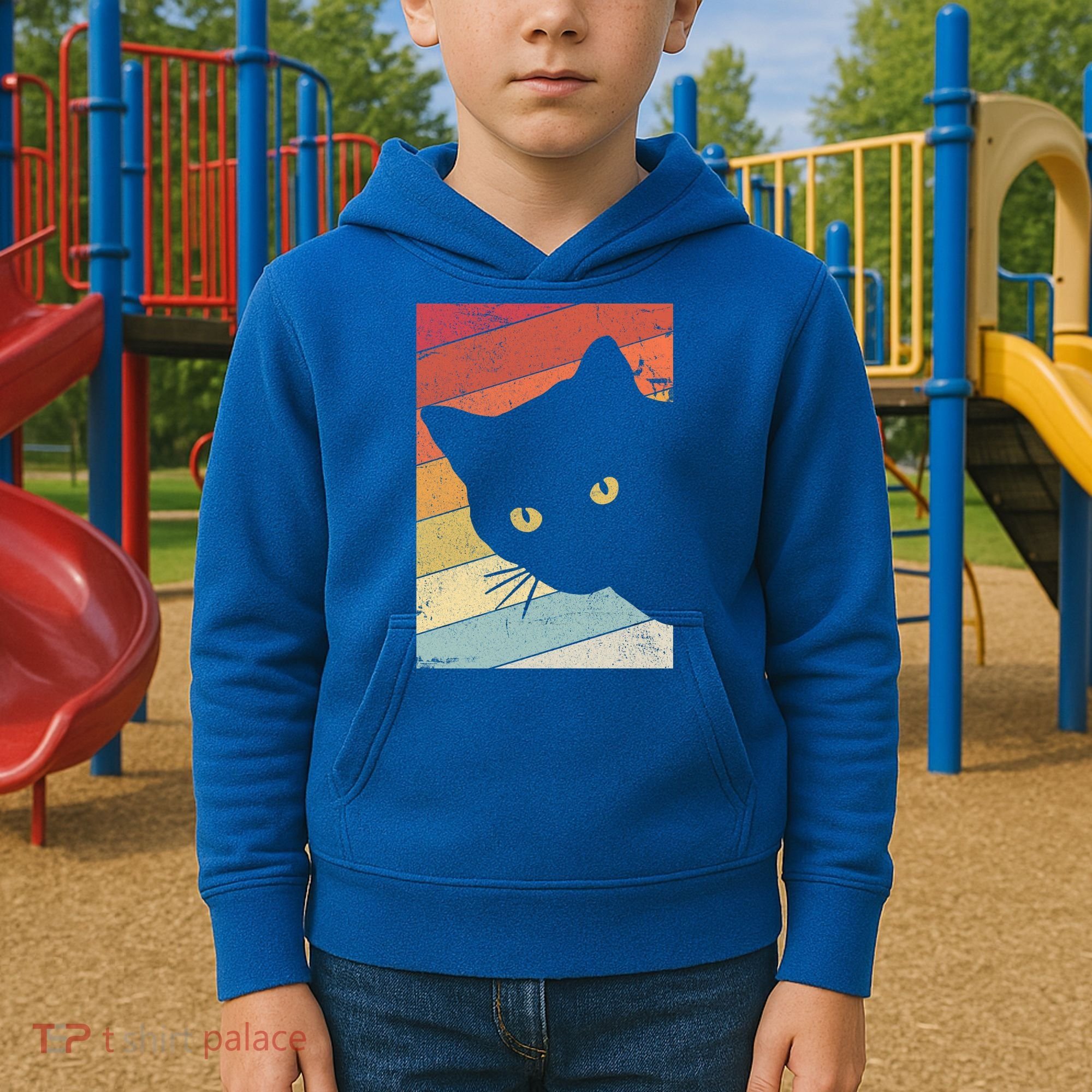Retro Cat Cool Gift For Kitten Lovers Kids Hoodie