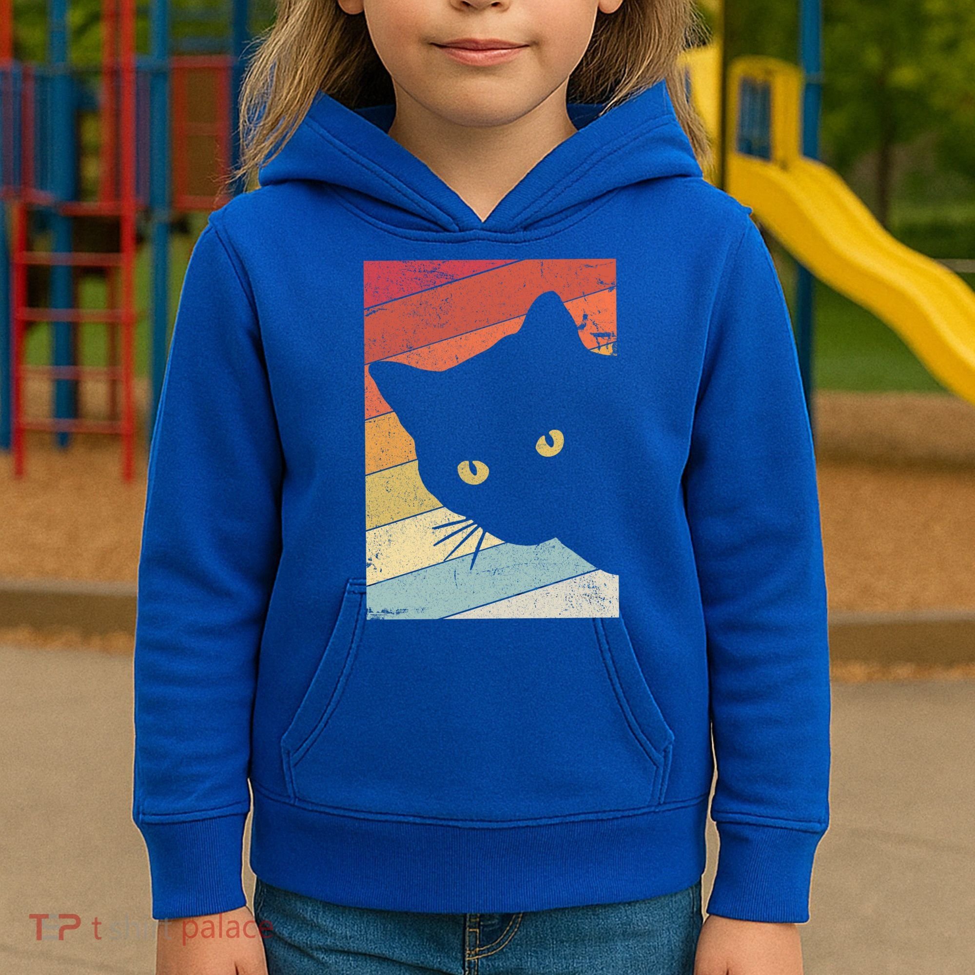 Retro Cat Cool Gift For Kitten Lovers Kids Hoodie