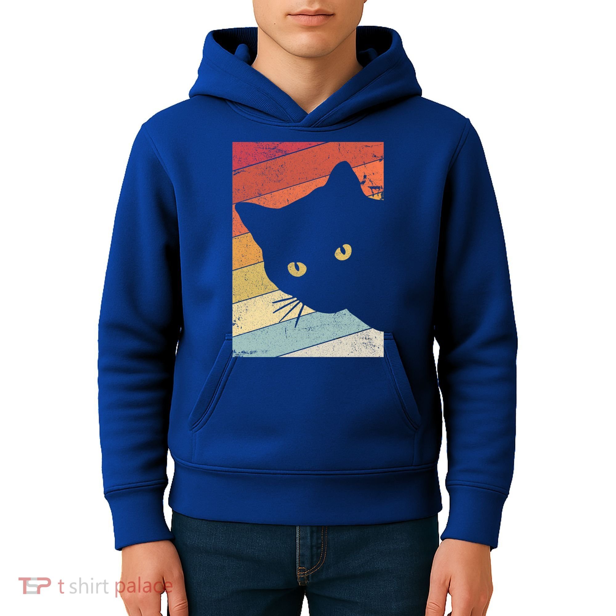Retro Cat Cool Gift For Kitten Lovers Kids Hoodie