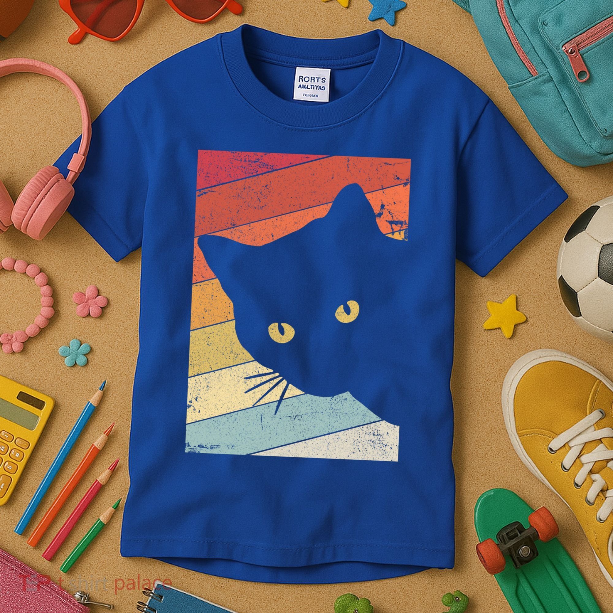 Retro Cat Cool Gift For Kitten Lovers Kids T-Shirt