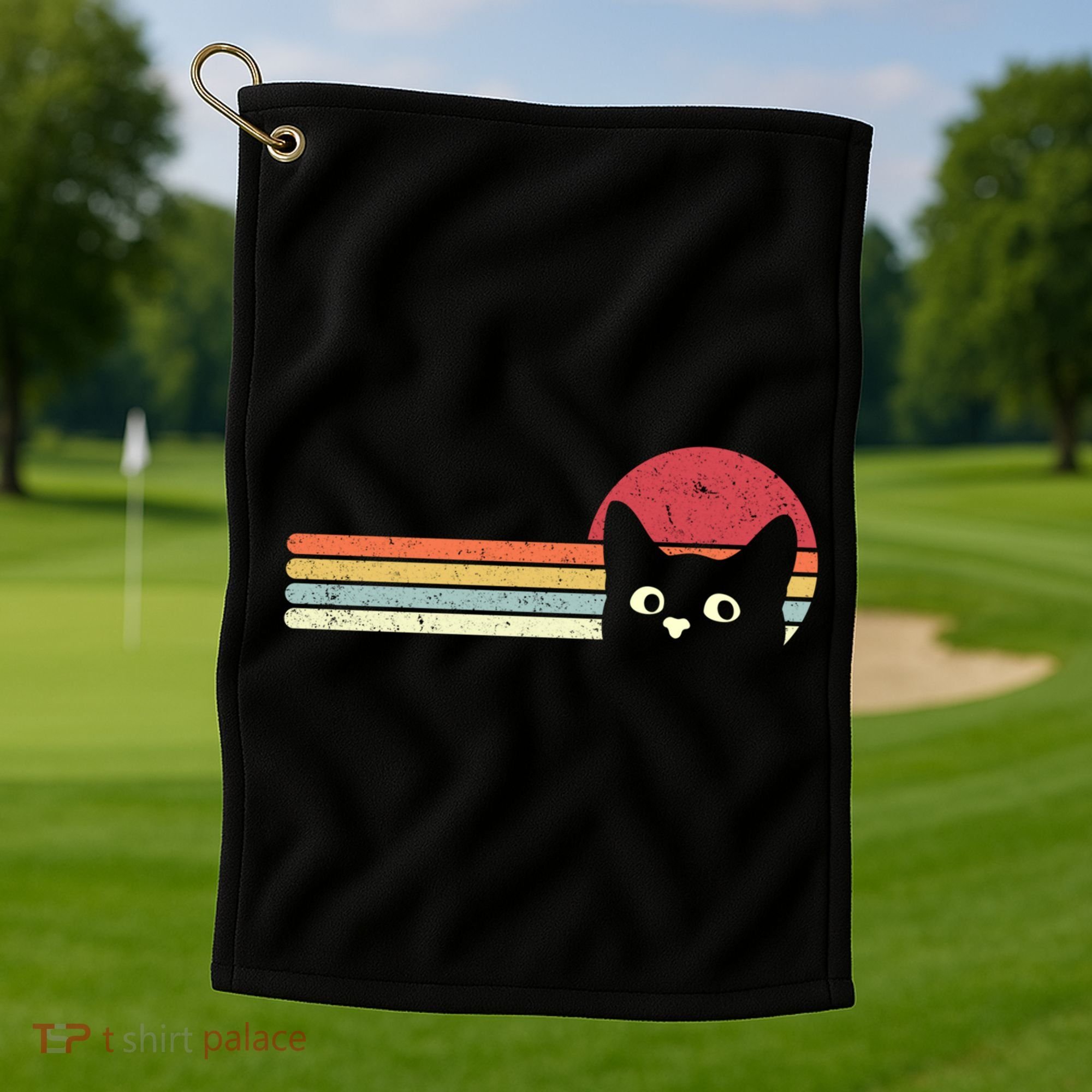 Retro Cat Cool Gift For Kitten Lovers Golf Towel