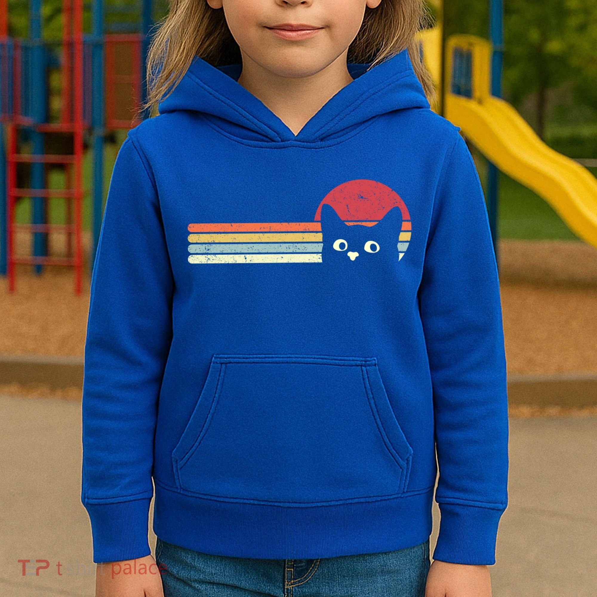 Retro Cat Cool Gift For Kitten Lovers Kids Hoodie