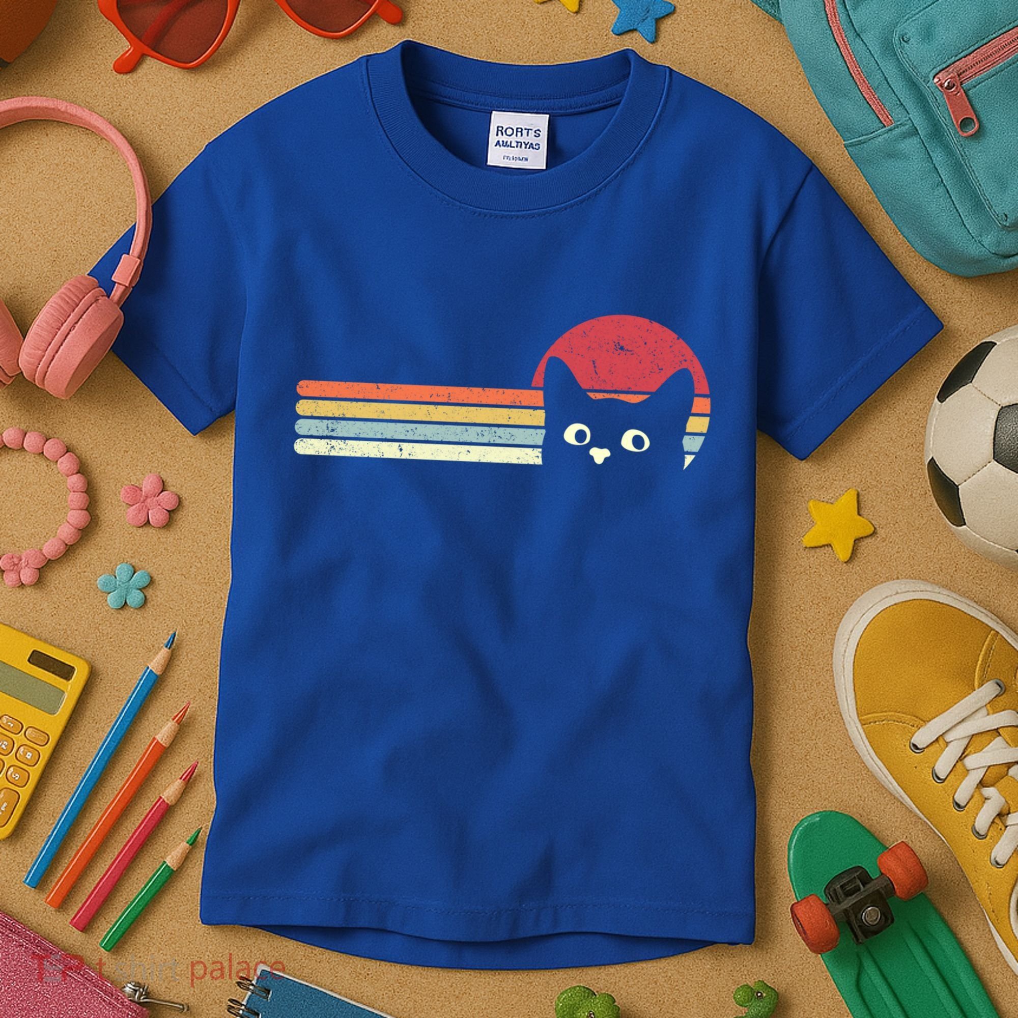 Retro Cat Cool Gift For Kitten Lovers Kids T-Shirt