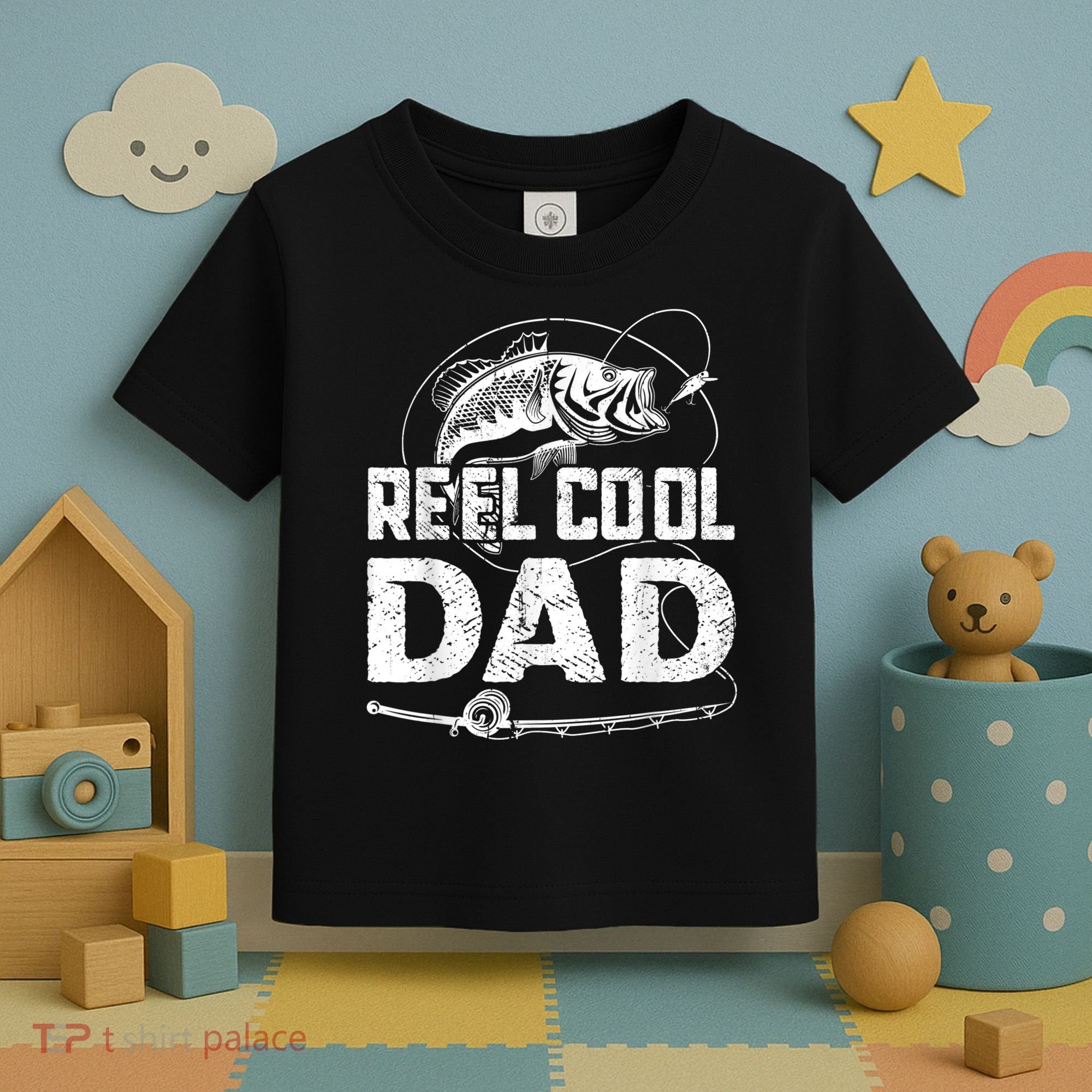 Reel Cool Dad Fishing Daddy Fathers Day Funny Toddler T-Shirt
