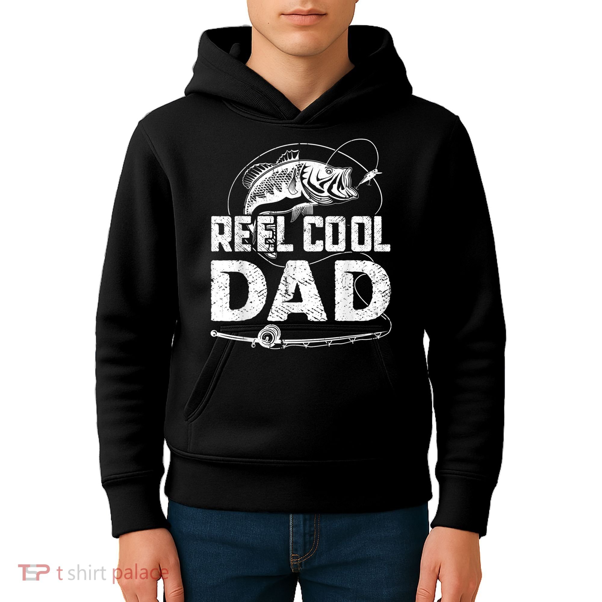 Reel Cool Dad Fishing Daddy Fathers Day Funny Kids Hoodie