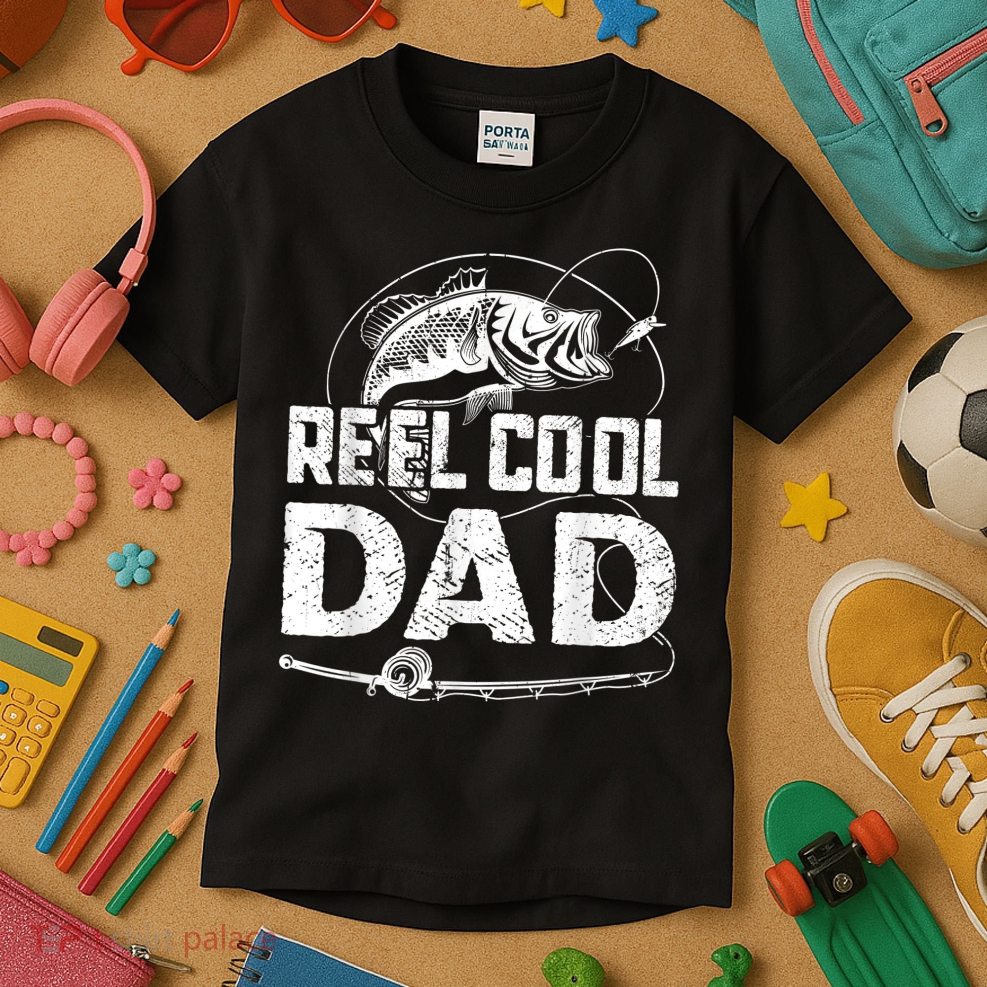 Reel Cool Dad Fishing Daddy Fathers Day Funny Kids T-Shirt