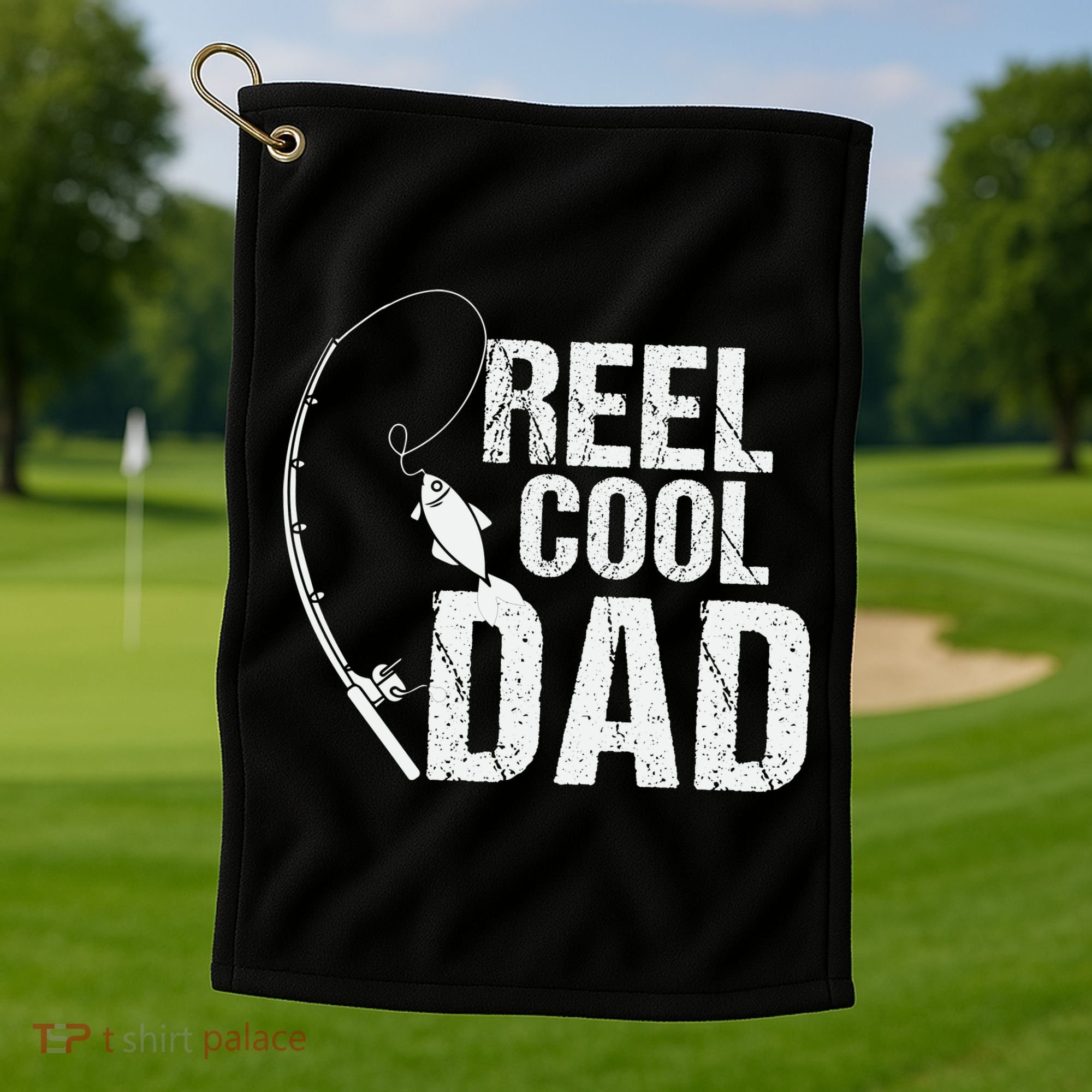 Reel Cool Dad Fishing Themed Graphic Golf Towel