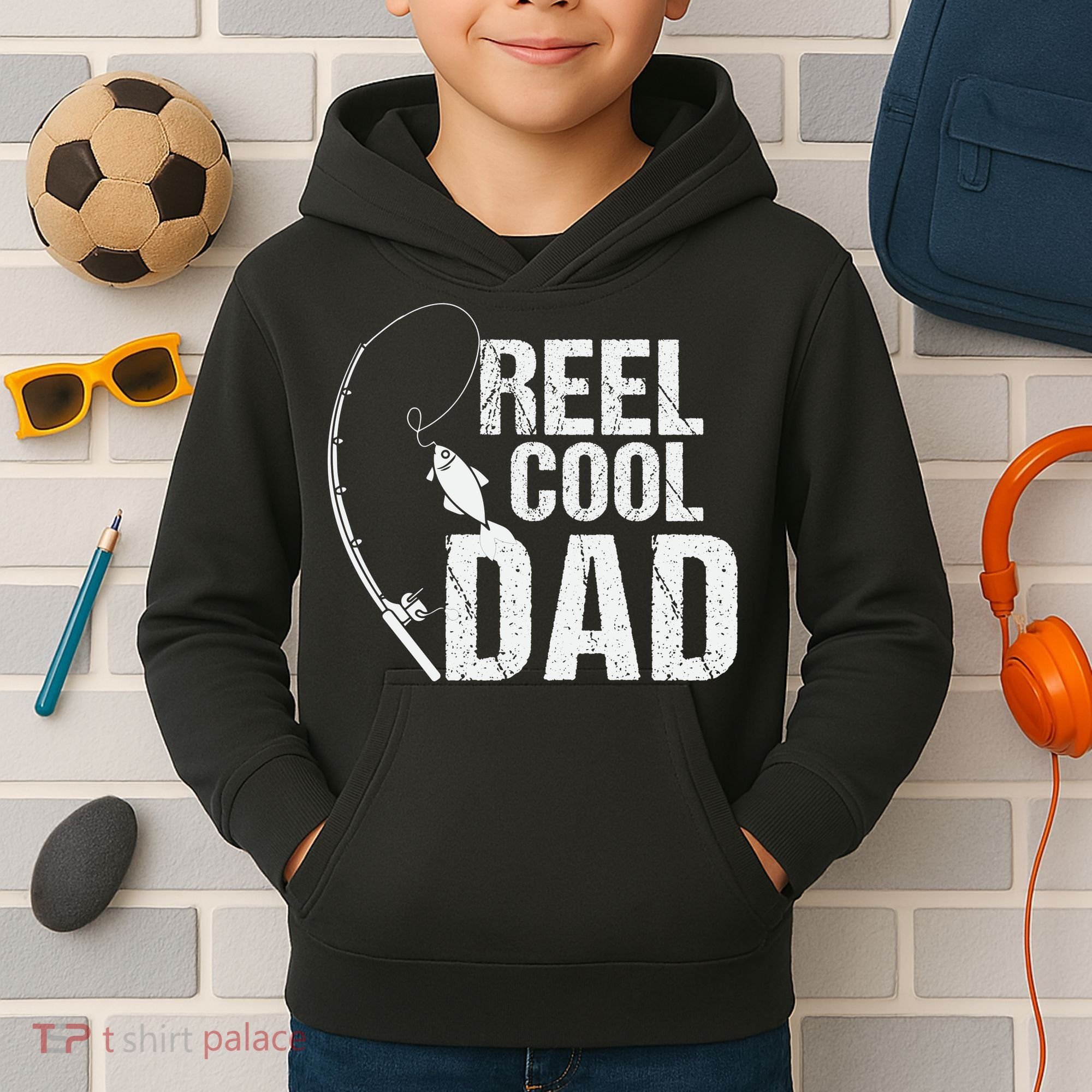Reel Cool Dad Fishing Themed Graphic Kids Hoodie